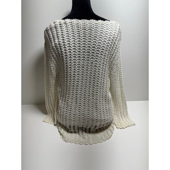 Crochet Open Knit Pullover White Sweater Pullover Women’s Sz L Beach - Picture 2 of 6